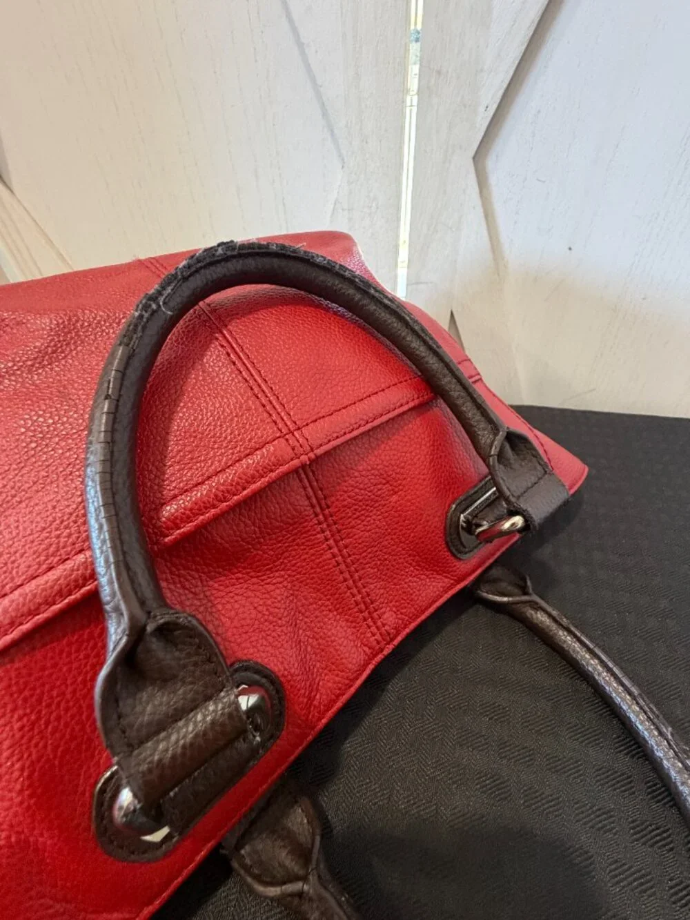 Tignanello Red Pebbled Leather Tote Bag